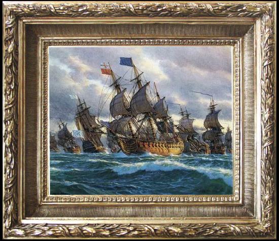 framed  unknow artist Seascape, boats, ships and warships. 116, Ta021s